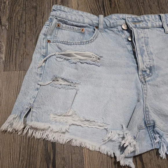 Aeropostale Blue Jean Shorts Distressed High-Waisted, Mom Short, Size 12 - Picture 5 of 16